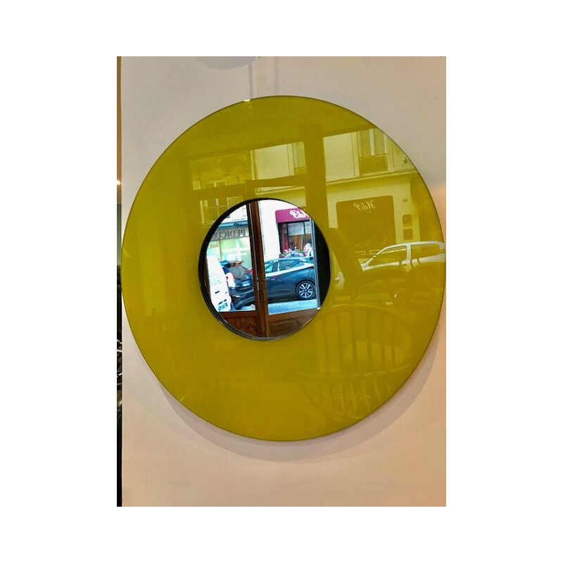 Vintage circular mirror in pop yellow