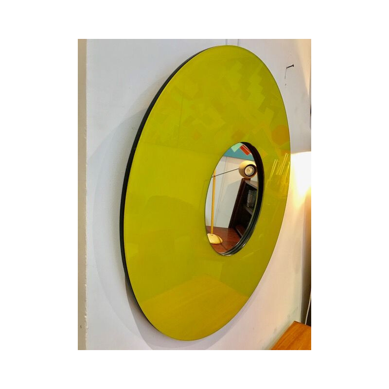 Vintage circular mirror in pop yellow