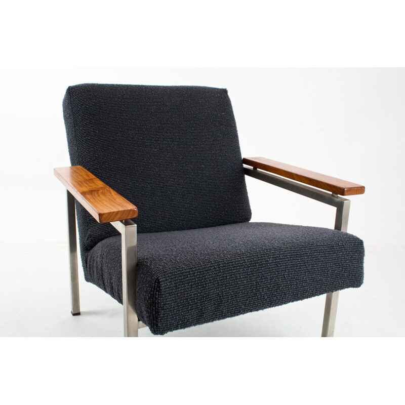 Fauteuil lounge 30 en tissu gris, métal et hêtre, Gijs VAN DER SLUIS - 1960