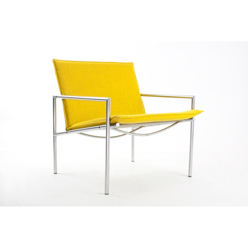 Easy chair SZ03 in yellow fabric and chromed metal, Martin VISSER, T Spectrum edition - 1960s