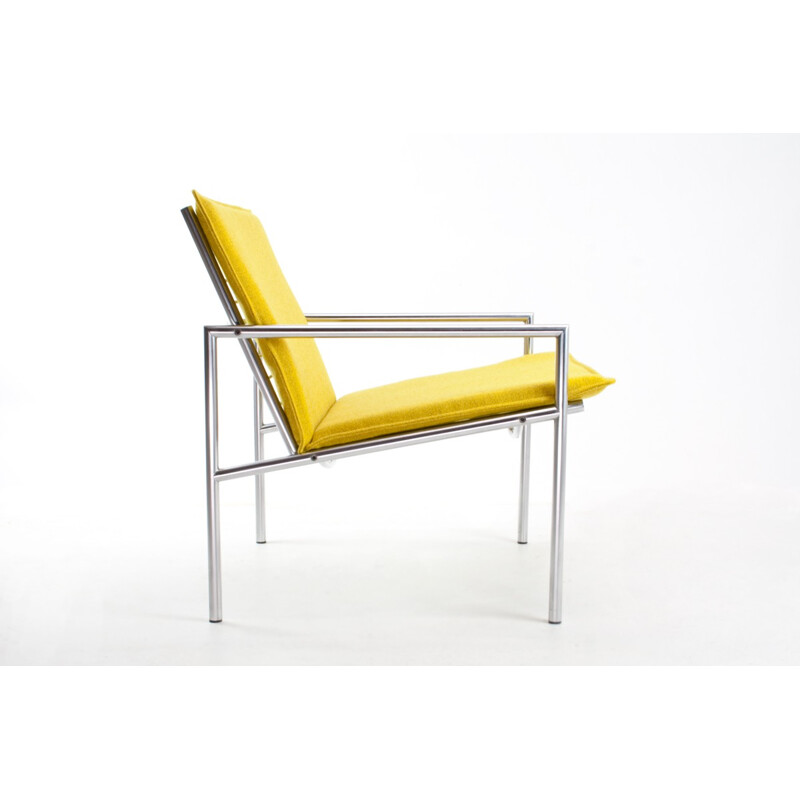 Easy chair SZ03 in yellow fabric and chromed metal, Martin VISSER, T Spectrum edition - 1960s