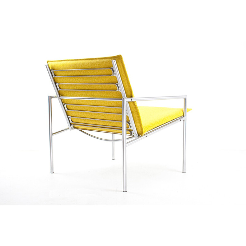 Easy chair SZ03 in yellow fabric and chromed metal, Martin VISSER, T Spectrum edition - 1960s