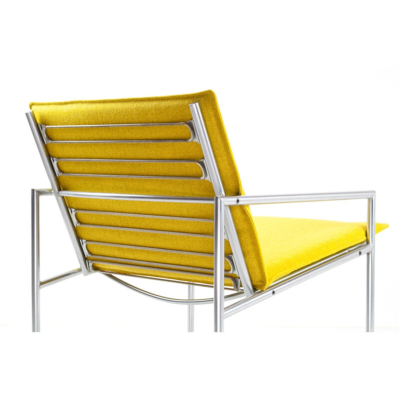 Easy chair SZ03 in yellow fabric and chromed metal, Martin VISSER, T Spectrum edition - 1960s