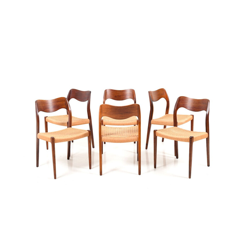 Set of 6 vintage chairs Model No.71 by N.O.Moller