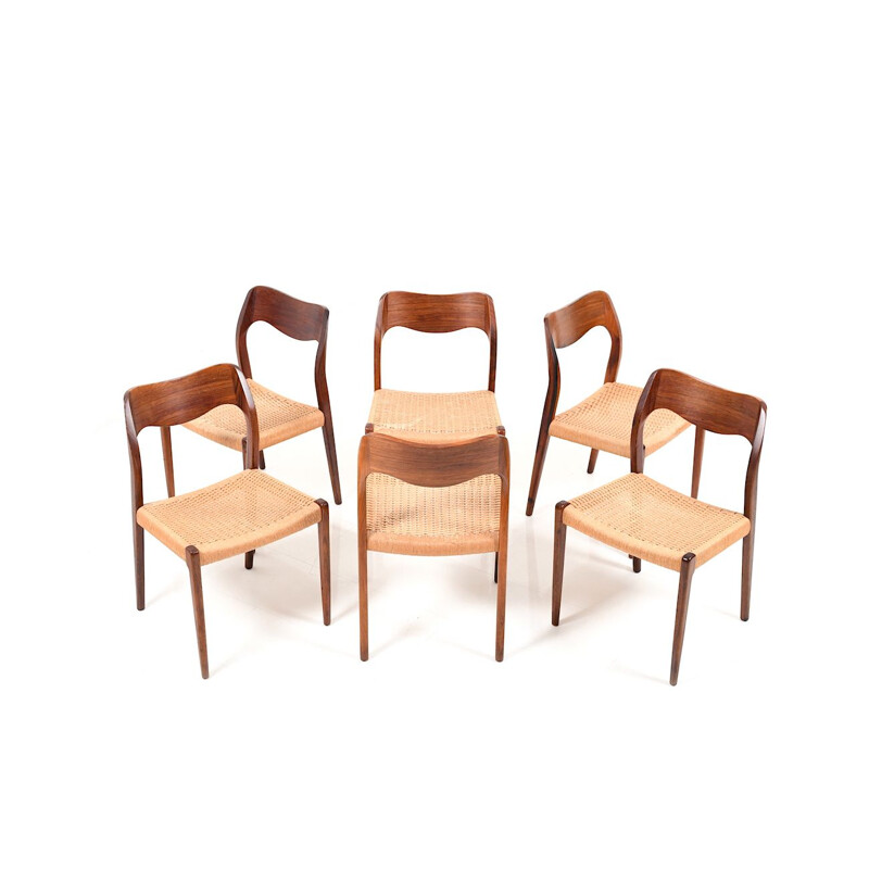 Set of 6 vintage chairs Model No.71 by N.O.Moller