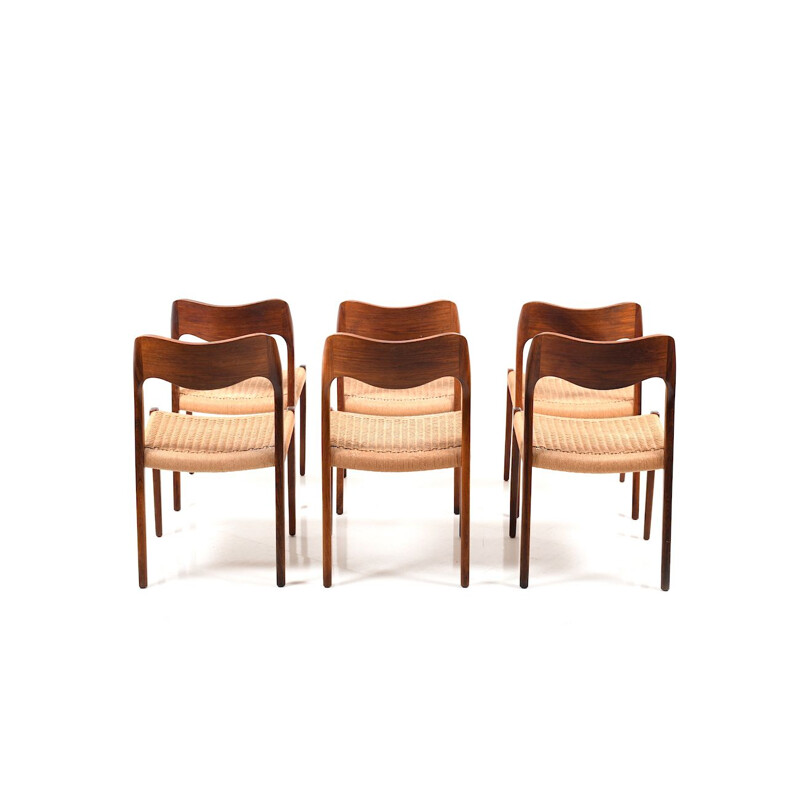 Suite de 6 chaises vintage modèle 71 par N.O.Moller