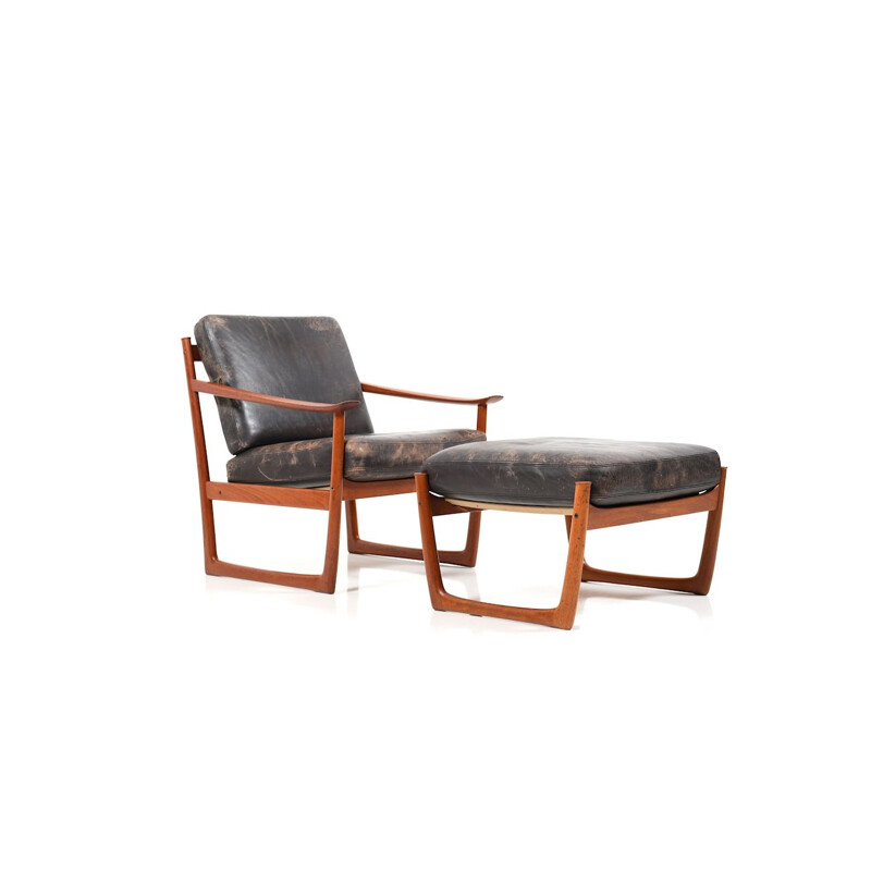 Vintage danish lounge chair and footstool by Peter Hvidt & Orla Mølgaard-Nielsen