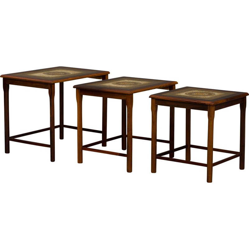 Set of 3 Danish nesting tables with tiles