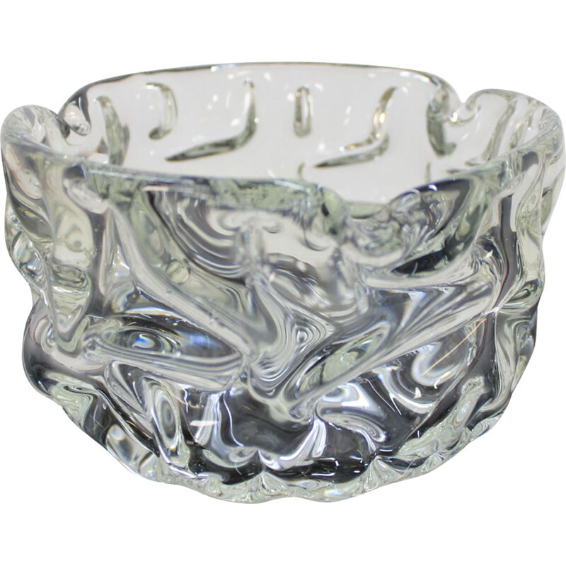 Vintage ashtray in pure metallurgical glass by Pavel Hlava for Novy Bor, Czechoslovakia