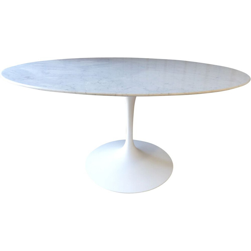 Table vintage white marble carare by Saarinen for Knoll 137 cm