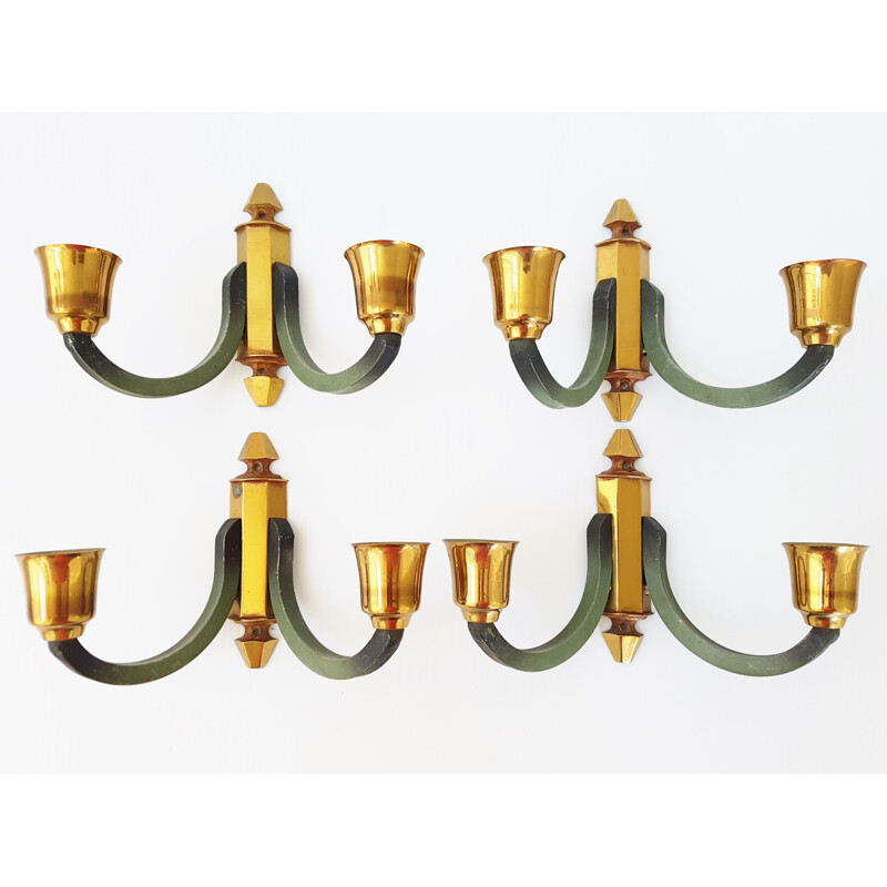 Set of 4 vintage wall lamps in steel and brass 1950