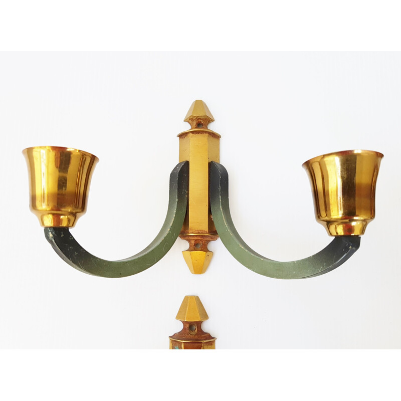 Set of 4 vintage wall lamps in steel and brass 1950