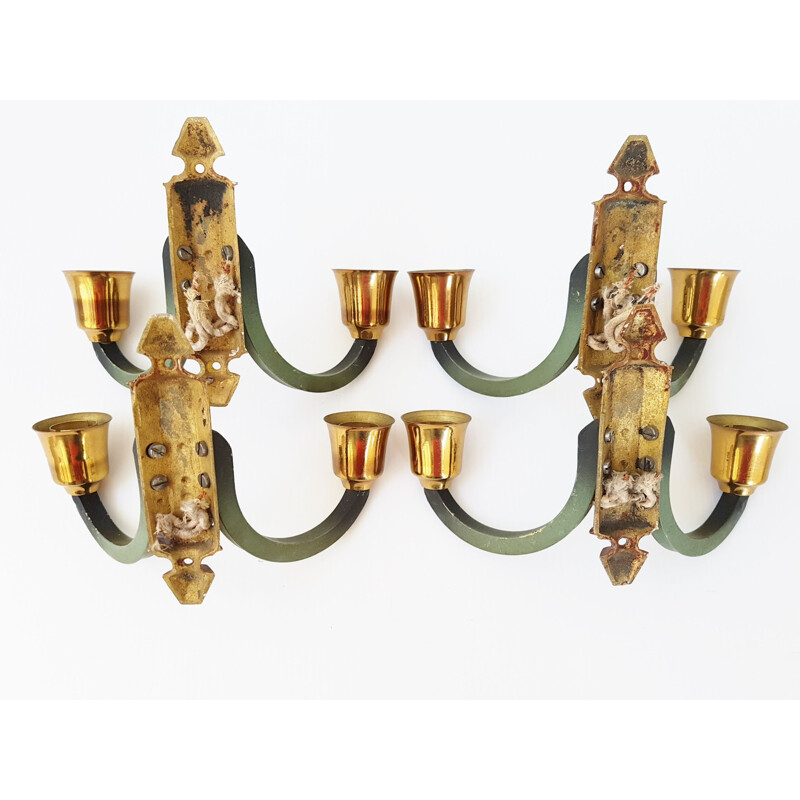 Set of 4 vintage wall lamps in steel and brass 1950