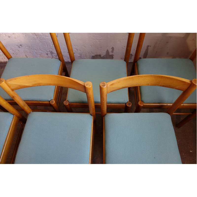 Set of 6 vintage wooden and fabric chairs Roche Bobois 1970