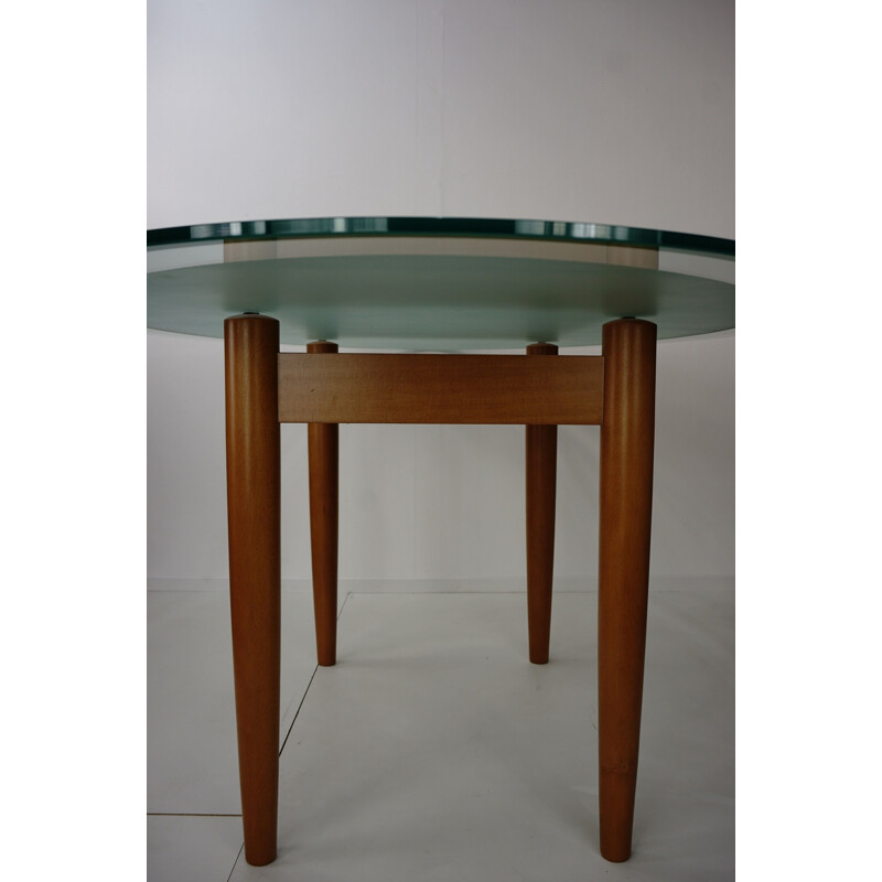 Vintage belgian table in beech and securit glass 1980