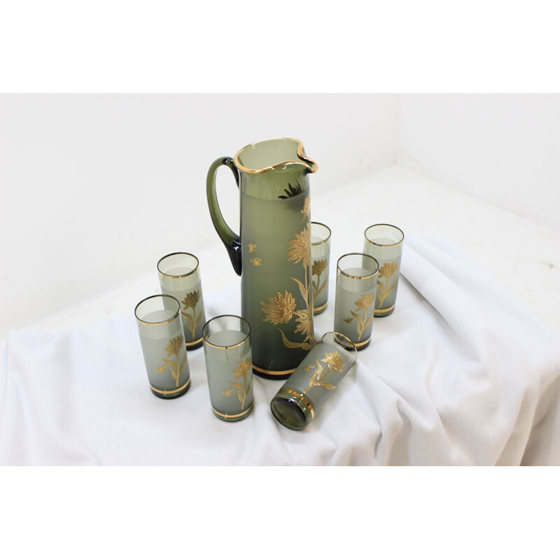 Set of 7 vintage glasses and pitcher 1970s
