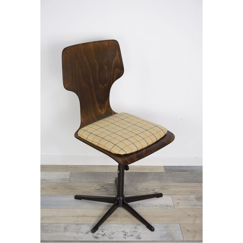 Vintage wood, tweed and metal office chair 1960