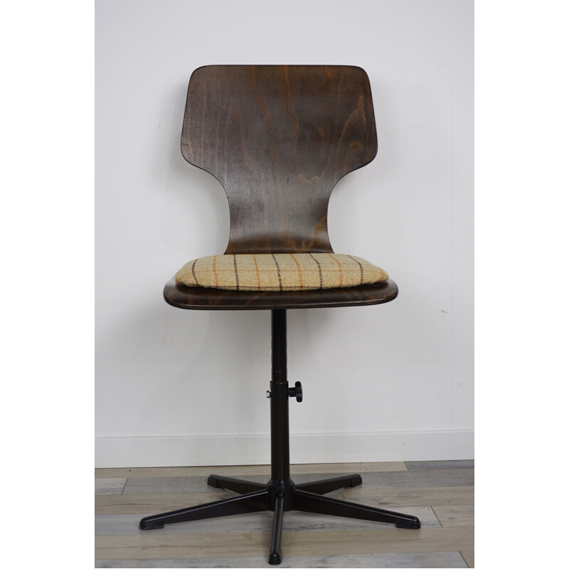 Chaise de bureau vintage en bois, tweed et métal 1960