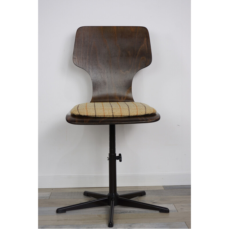 Vintage wood, tweed and metal office chair 1960