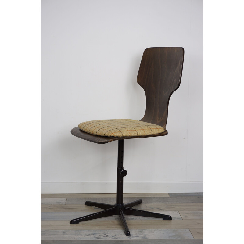 Vintage wood, tweed and metal office chair 1960