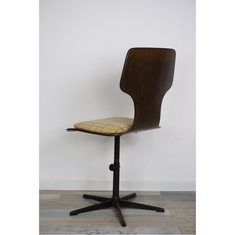 Vintage wood, tweed and metal office chair 1960