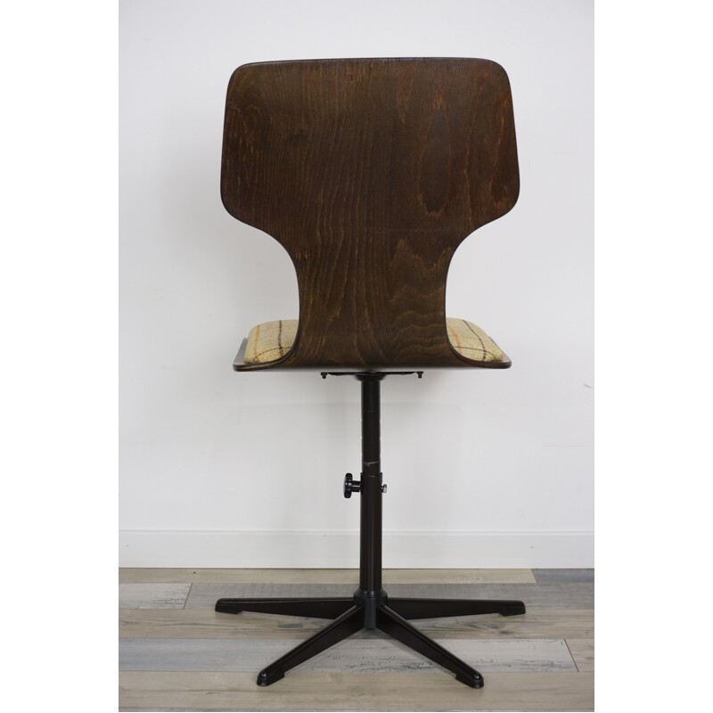 Vintage wood, tweed and metal office chair 1960