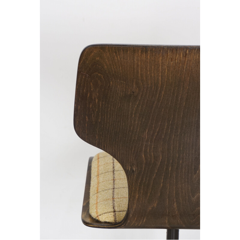 Vintage wood, tweed and metal office chair 1960