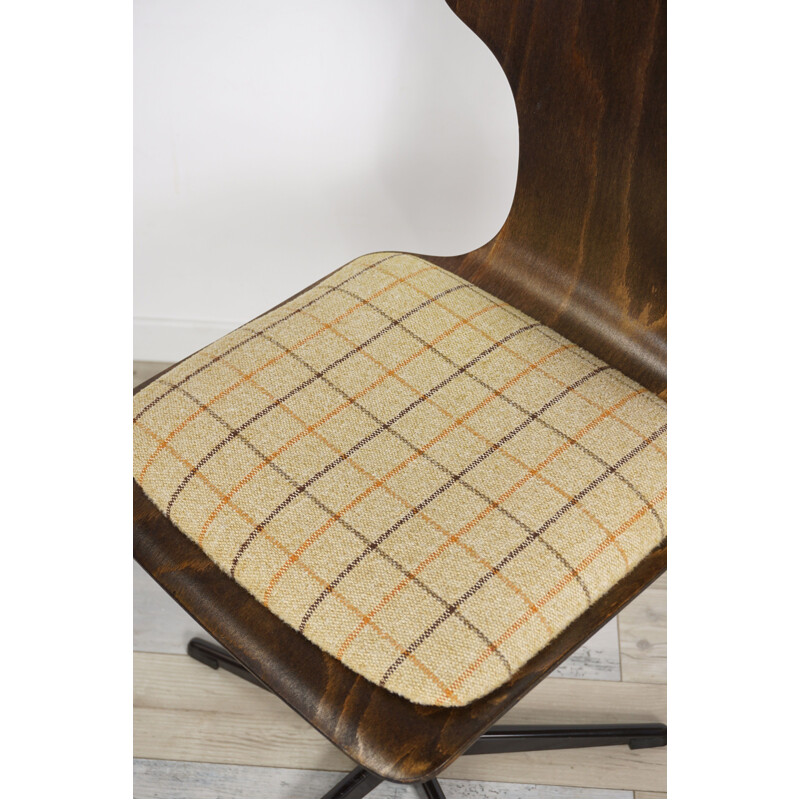 Vintage wood, tweed and metal office chair 1960