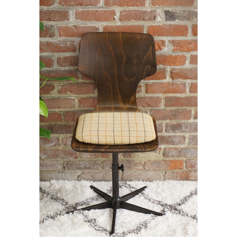 Vintage wood, tweed and metal office chair 1960