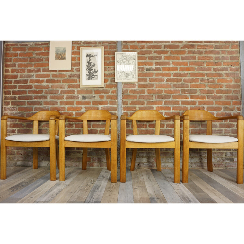 Set of 4 vintage Belgian chairs in oak 1970