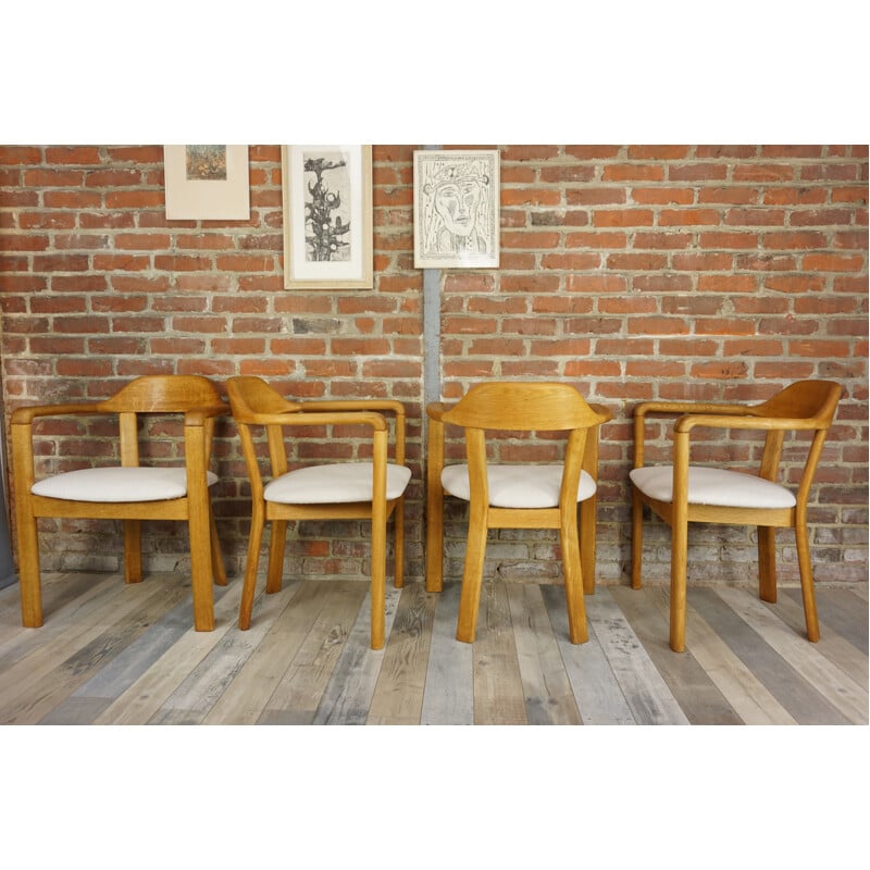 Set of 4 vintage Belgian chairs in oak 1970