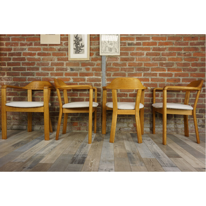 Set of 4 vintage Belgian chairs in oak 1970
