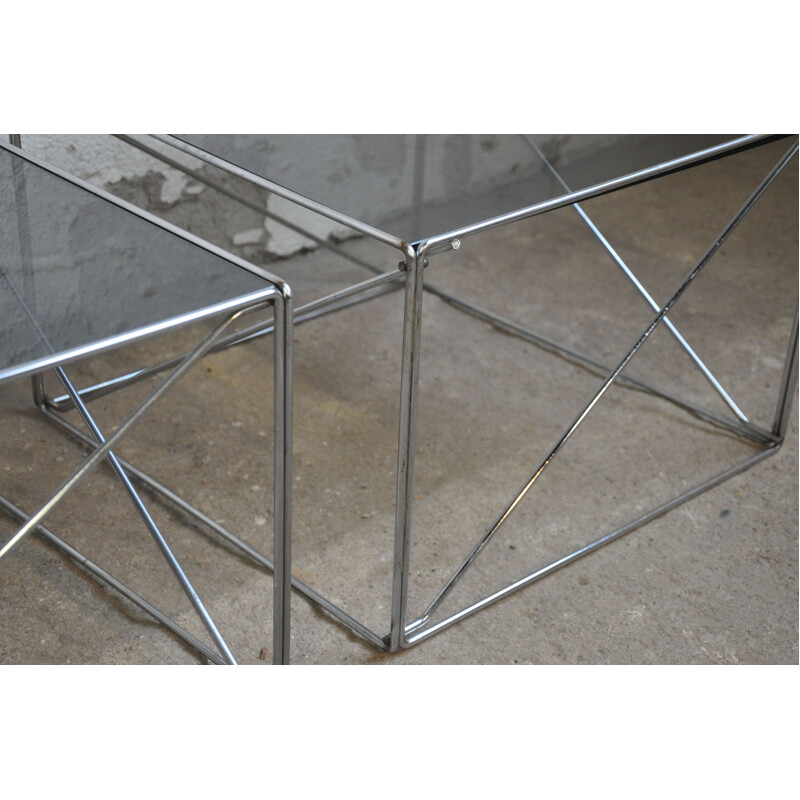 Vintage set of 2 coffe tables in steel and glass by Max Sauze
