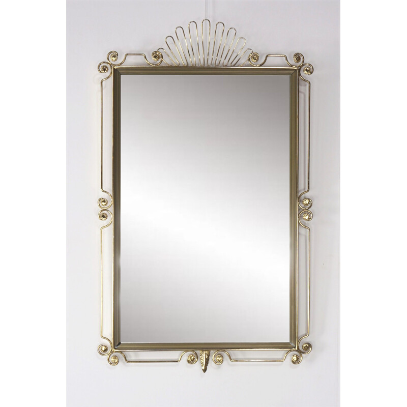 Vintage rectangular mirror in brass 1950