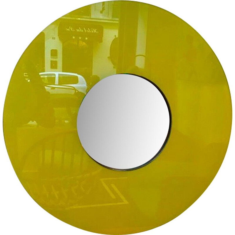 Vintage circular mirror in pop yellow