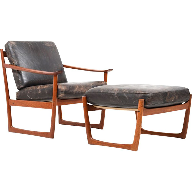 Vintage danish lounge chair and footstool by Peter Hvidt & Orla Mølgaard-Nielsen