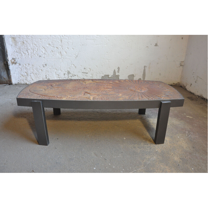 Vintage concrete coffee table with celestial pattern, France 1980