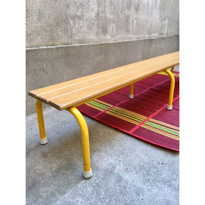 Vintage French yellow school bench