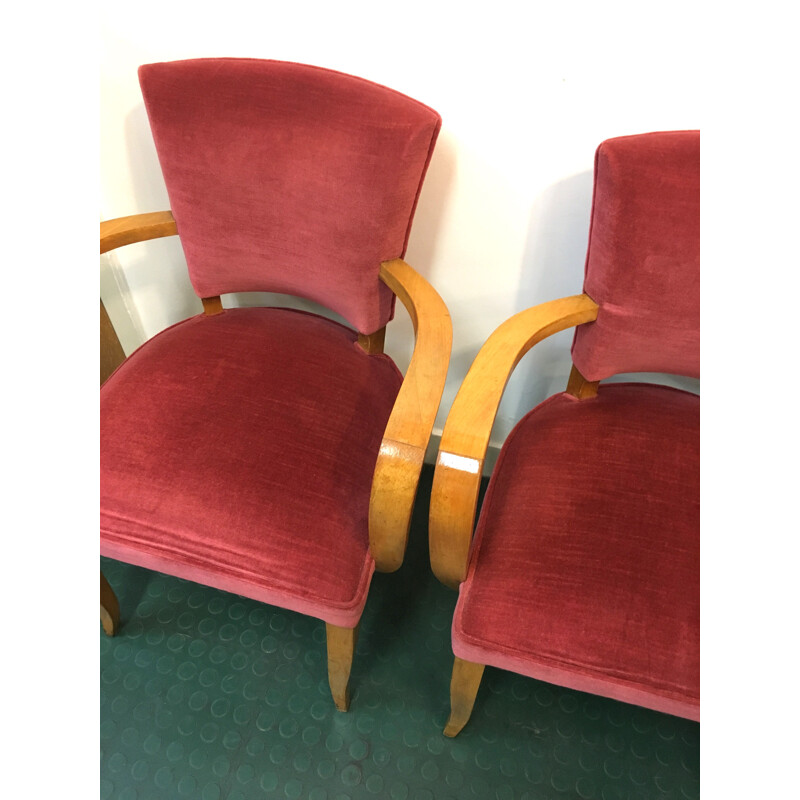 Set of 2 vintage French armchairs in pink velvet