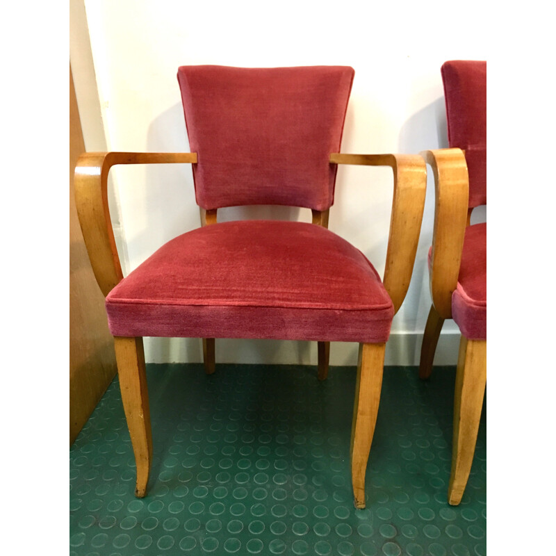 Set of 2 vintage French armchairs in pink velvet