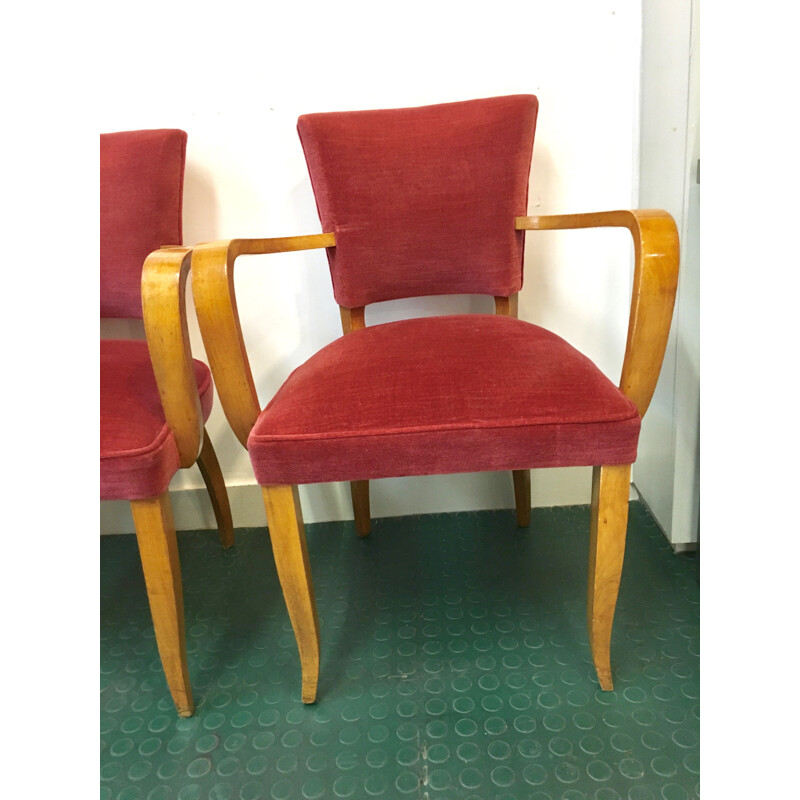 Set of 2 vintage French armchairs in pink velvet