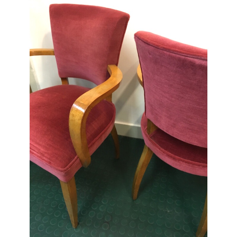 Set of 2 vintage French armchairs in pink velvet