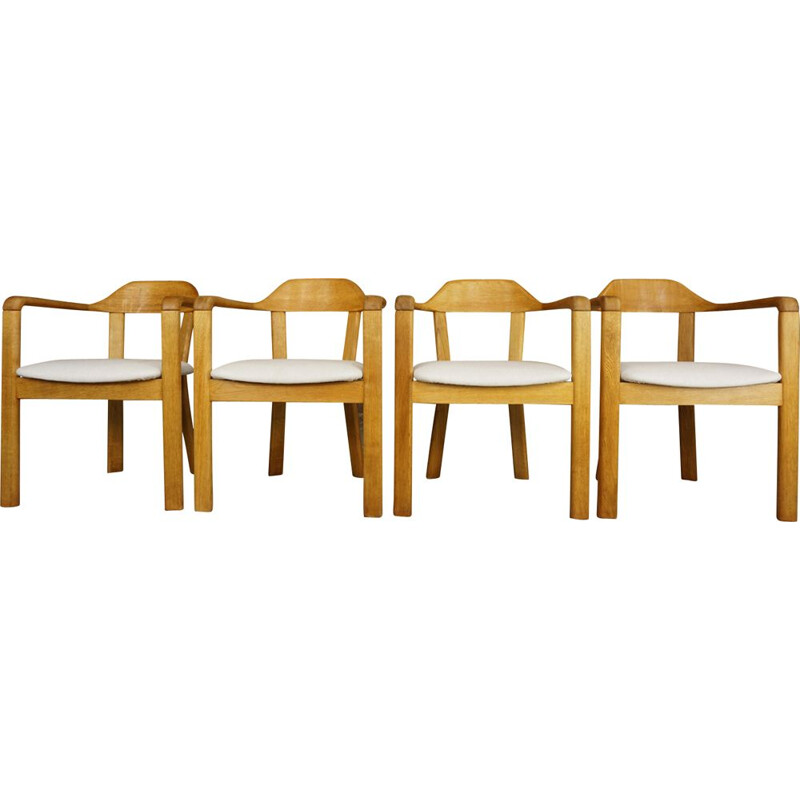 Set of 4 vintage Belgian chairs in oak 1970