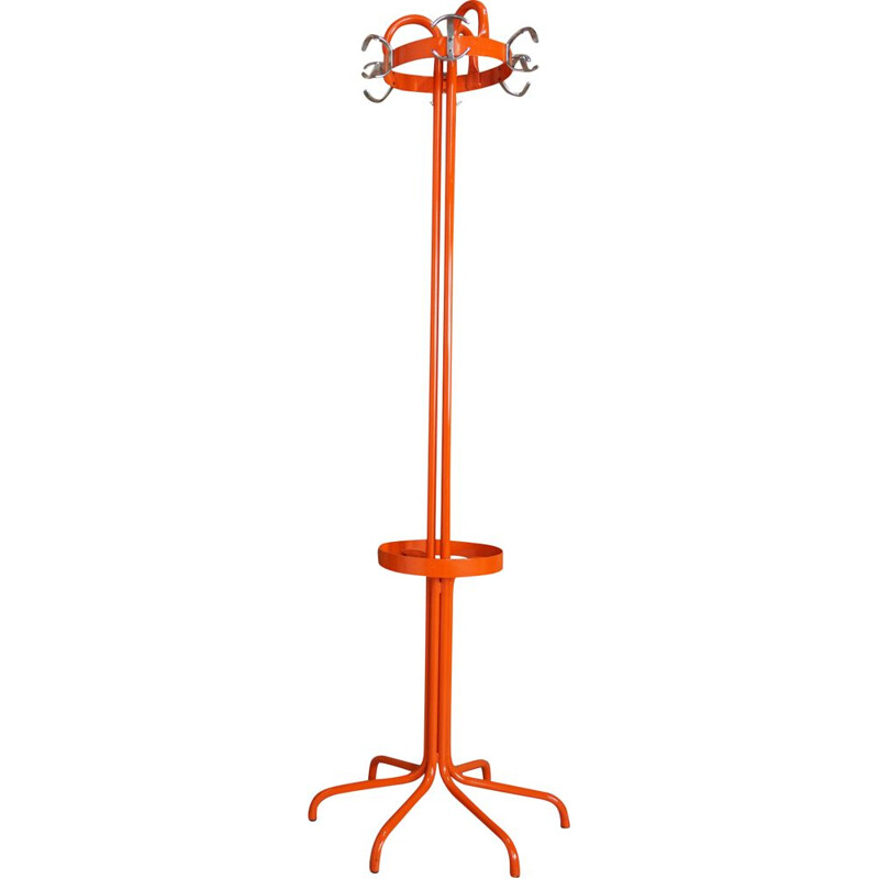 Vintage lacquered orange metal coat rack