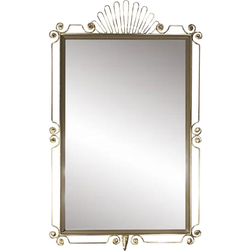 Vintage rectangular mirror in brass 1950