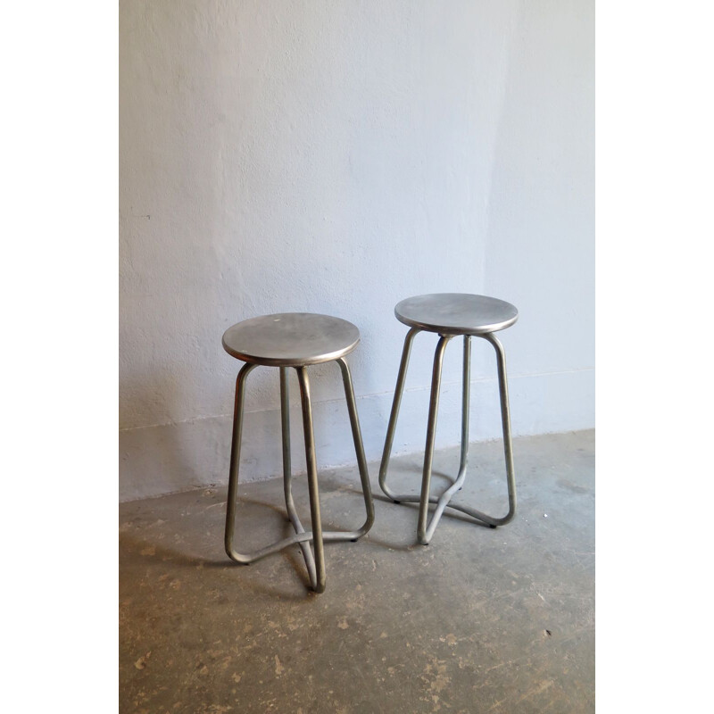 Set of 2 vintage industrial stools in metal