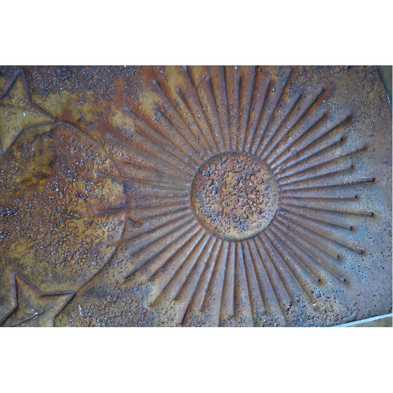 Vintage concrete coffee table with celestial pattern, France 1980