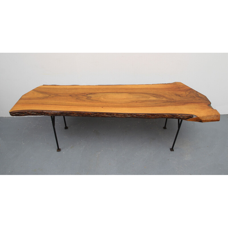 Table basse guéridon vintage en noyer, Allemagne 1950