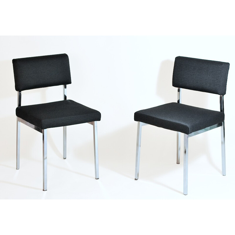 Pair of chairs in chrome-plated metal and fabric - 1960s