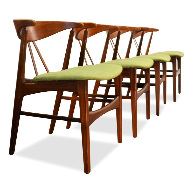Ensemble de 4 chaises vintage vertes en teck et chêne 1960